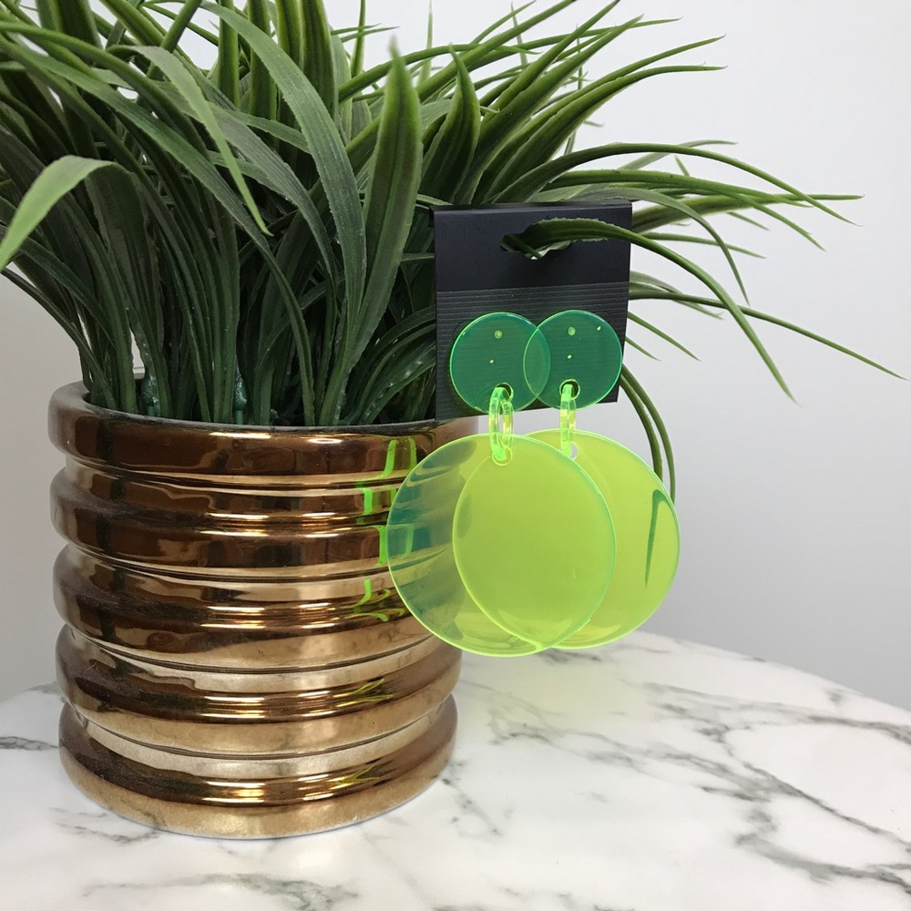 ‼️ Clear Acrylic Neon Yellow Drop Circle Earrings